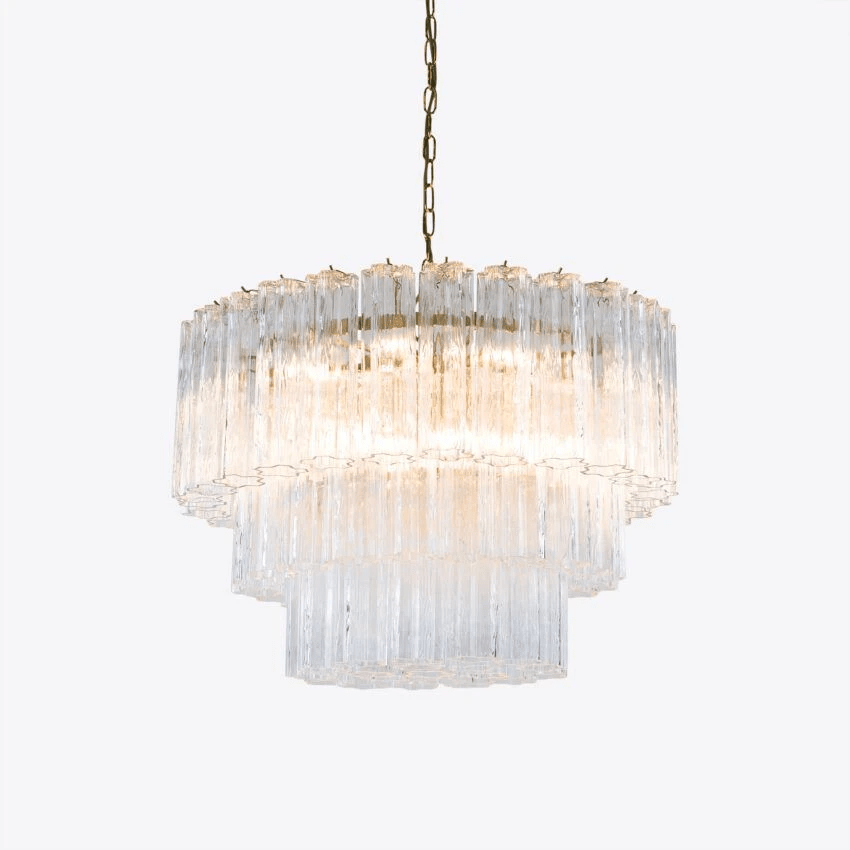 Aurora Chandelier Five Tier Fluted Glass Tube Mid Century - Neutralighting