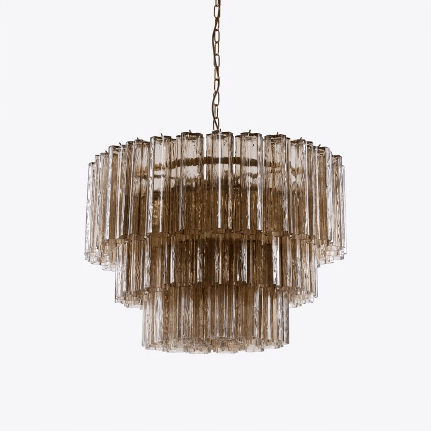 Aurora Chandelier Five Tier Fluted Glass Tube Mid Century - Neutralighting