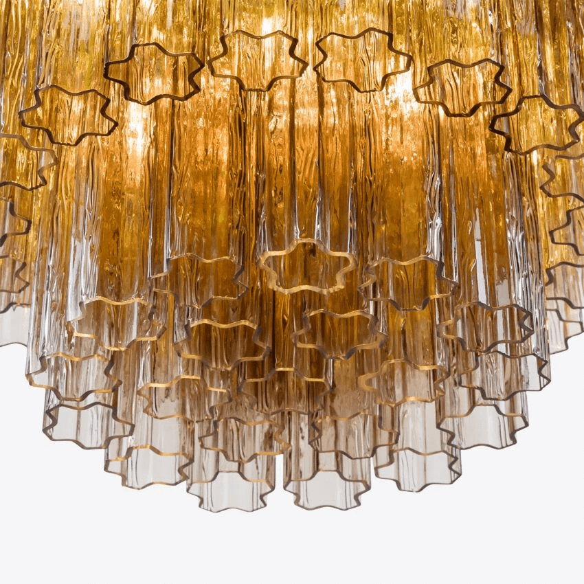 Aurora Chandelier Five Tier Fluted Glass Tube Mid Century - Neutralighting