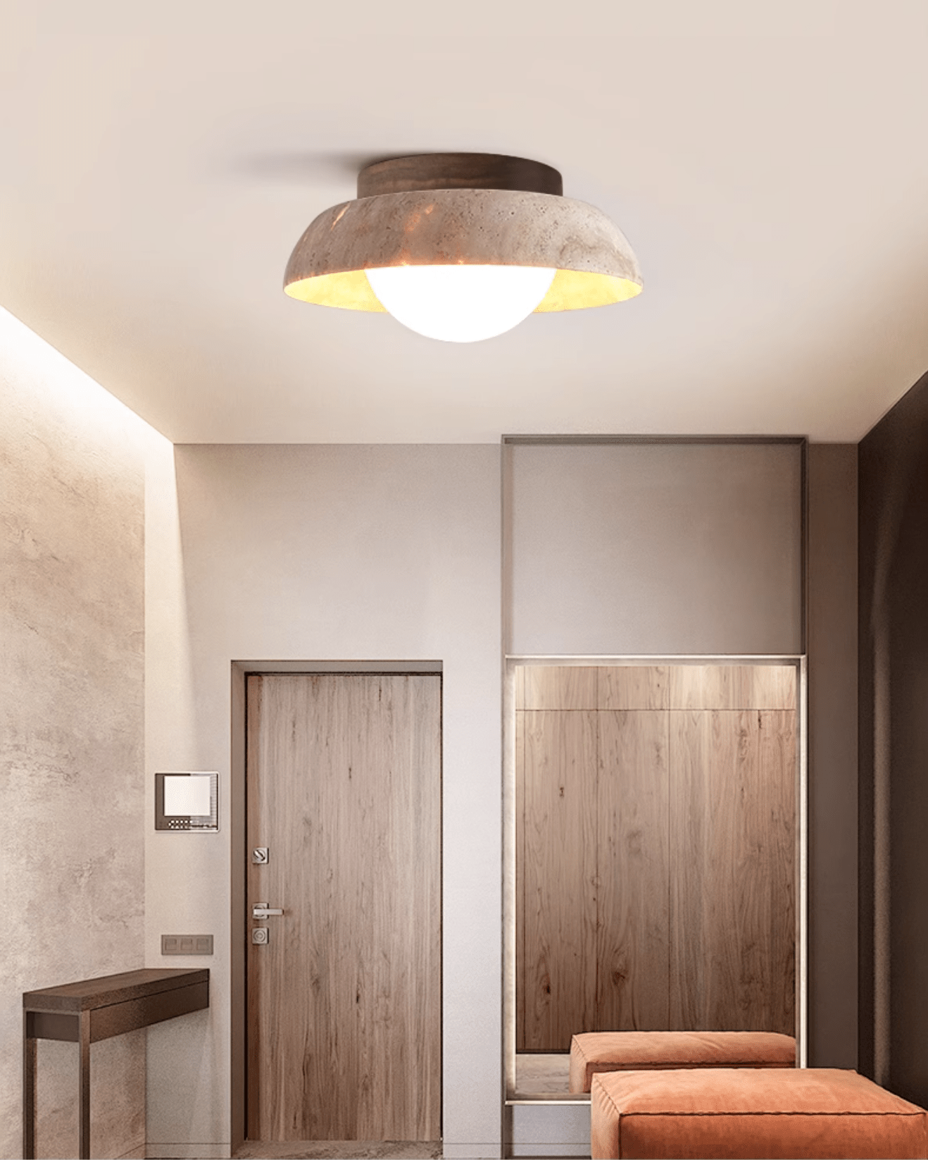 Ashaionis Disc-Dome Travertine Ceiling Light - Neutralighting