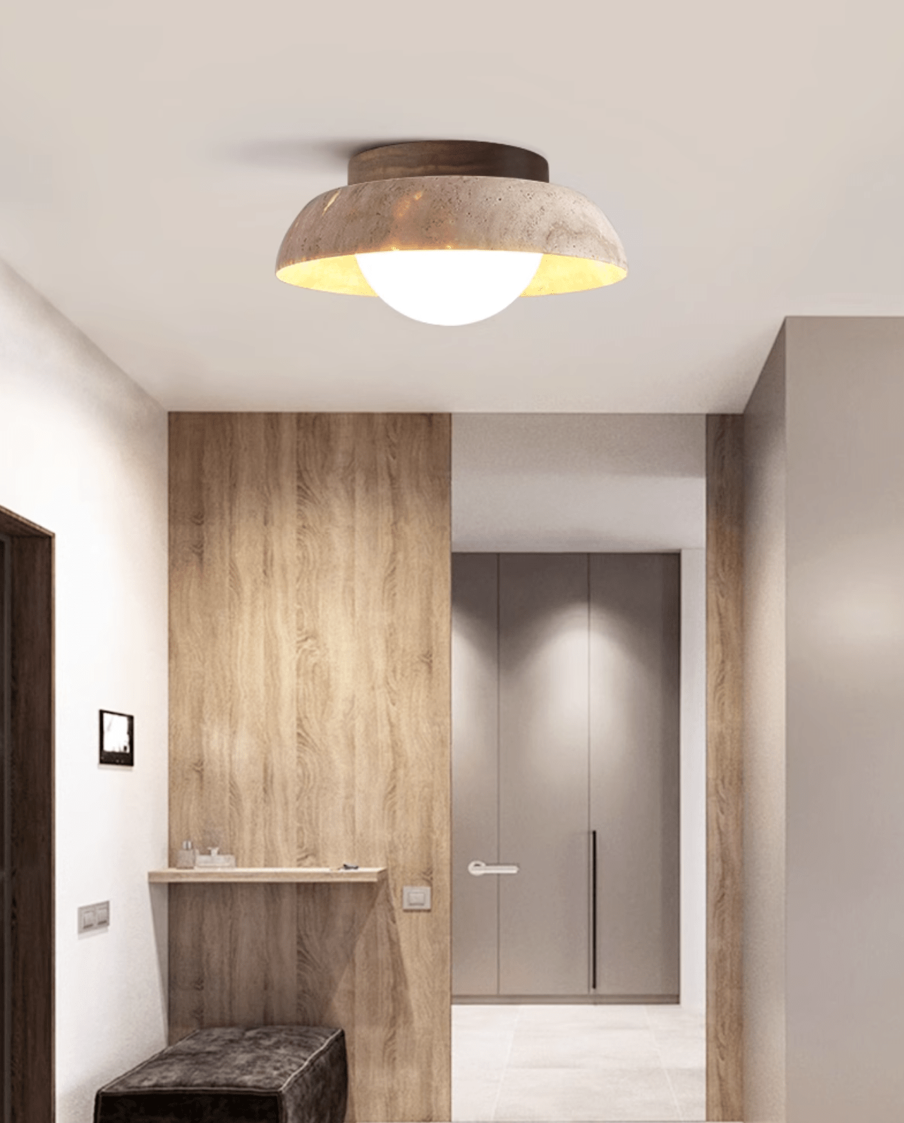 Ashaionis Disc-Dome Travertine Ceiling Light - Neutralighting