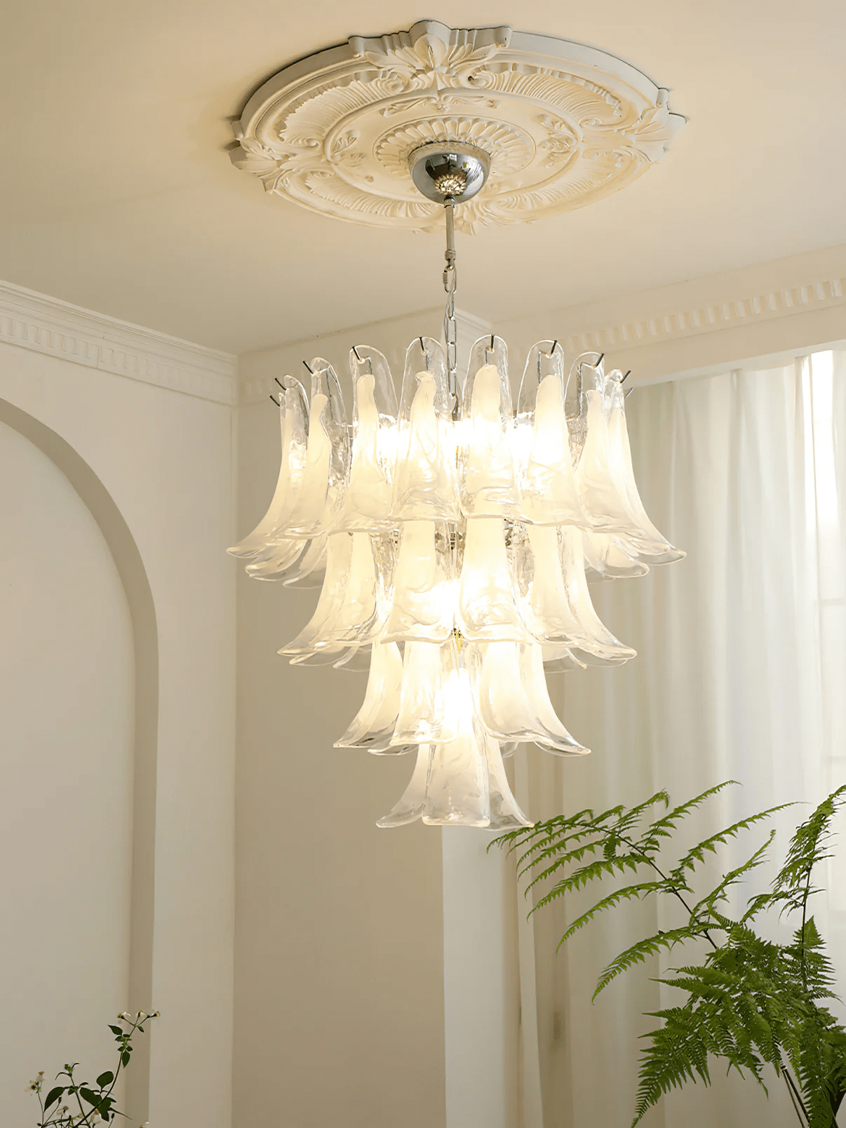 Aurora Chandelier Murano Glass Petals Vintage - Blowlighting