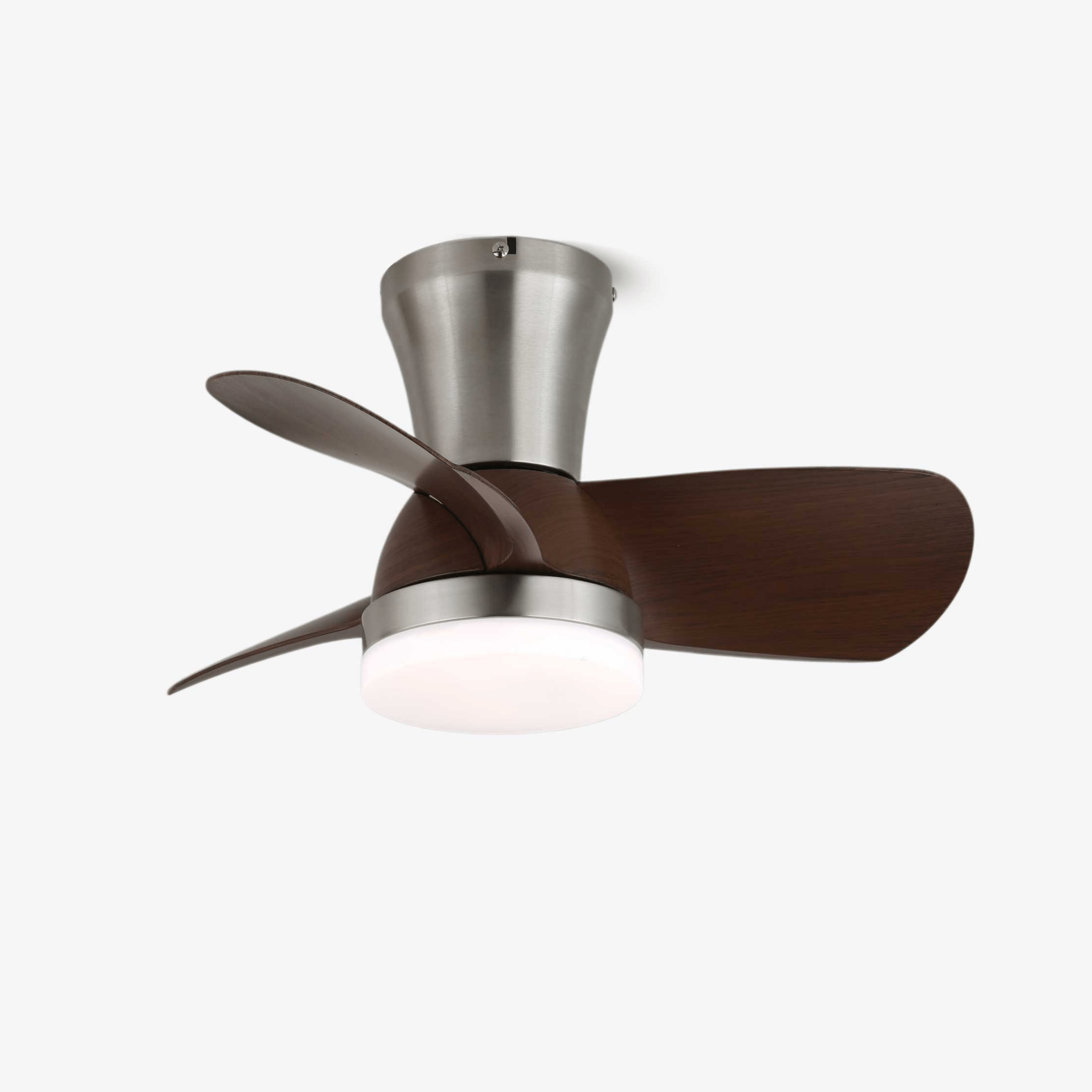 Ventilatore da soffitto moderno in legno Deynor con luce, vista generale