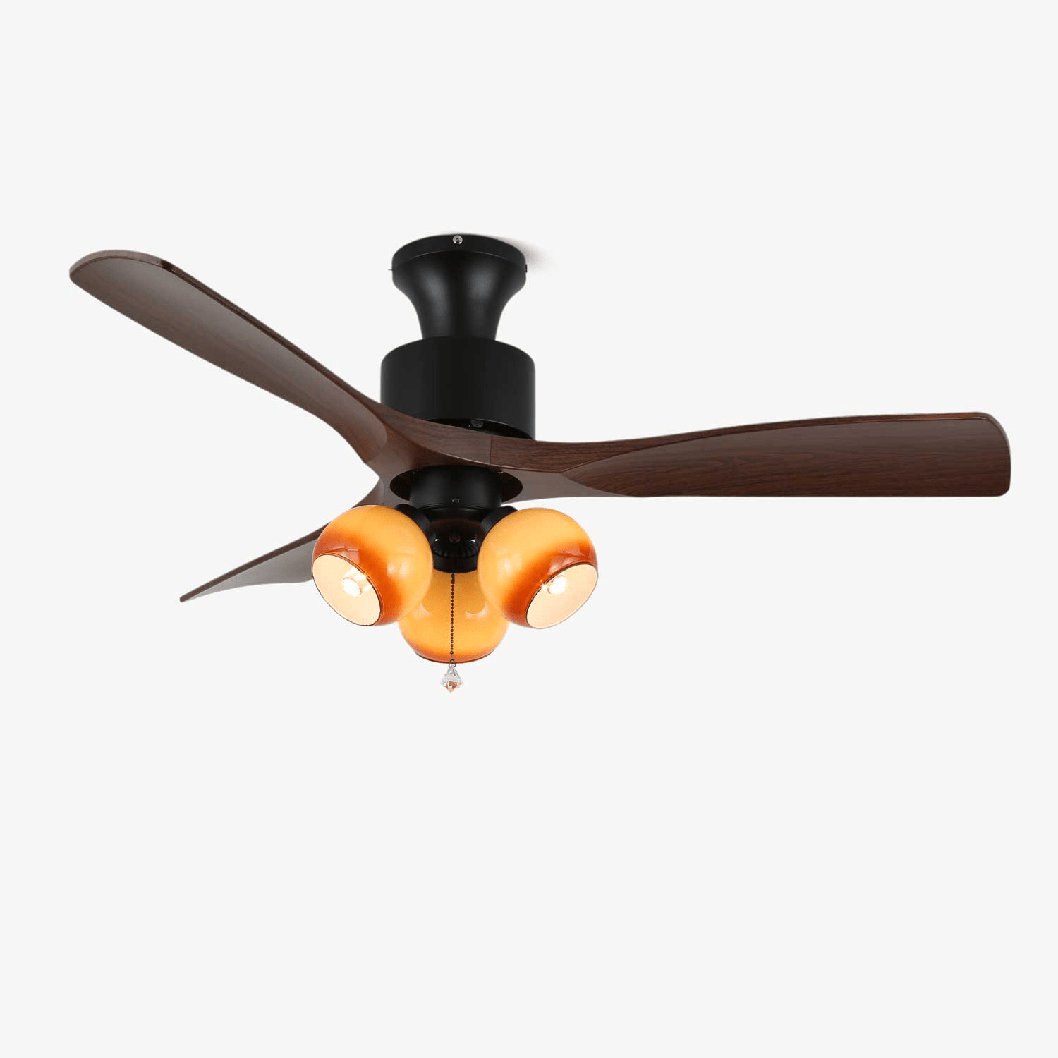 Ventilatore da soffitto Gwen Vintage con luce in vetro, finitura nera, vista principale