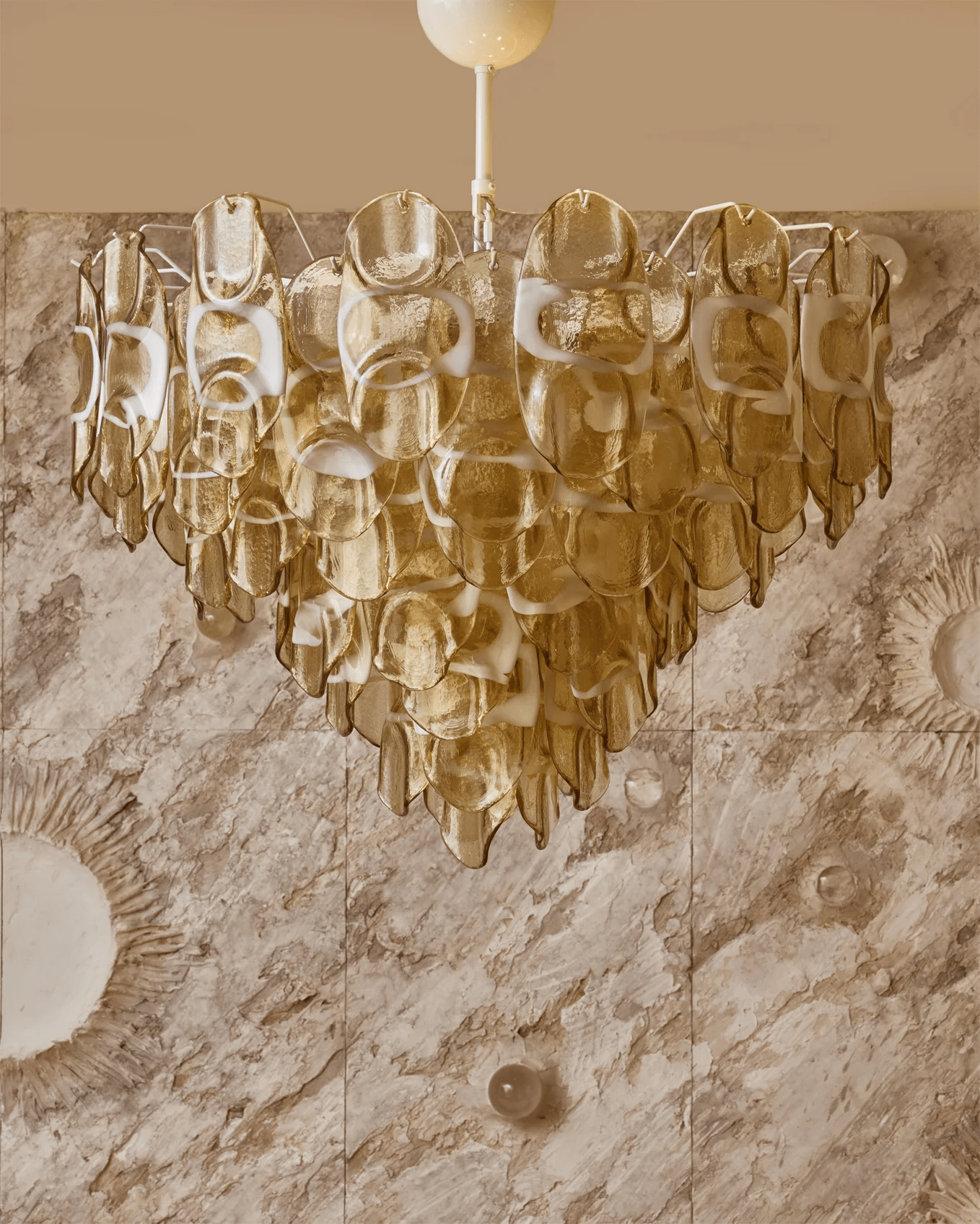 Aurora Chandelier Amber Murano Glass Oval Drops Layered - Neutralighting