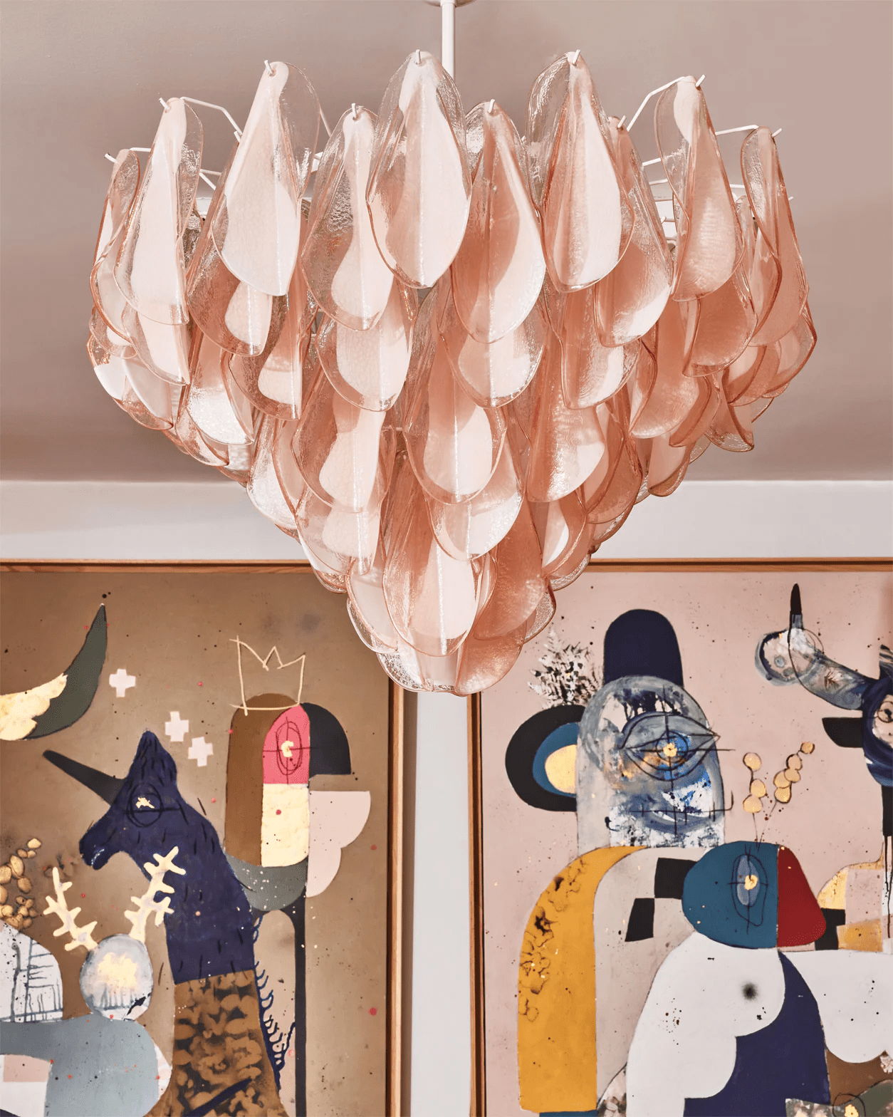 Aurora Chandelier Amber Murano Glass Oval Drops Layered - Neutralighting