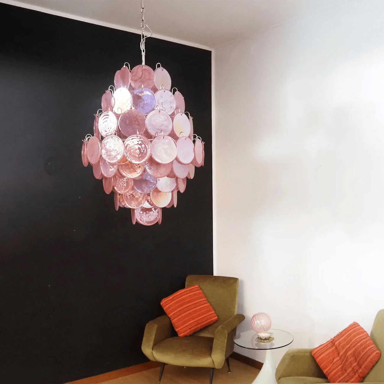 Aurora Chandelier Pink Murano Glass Handblown Discs - Neutralighting