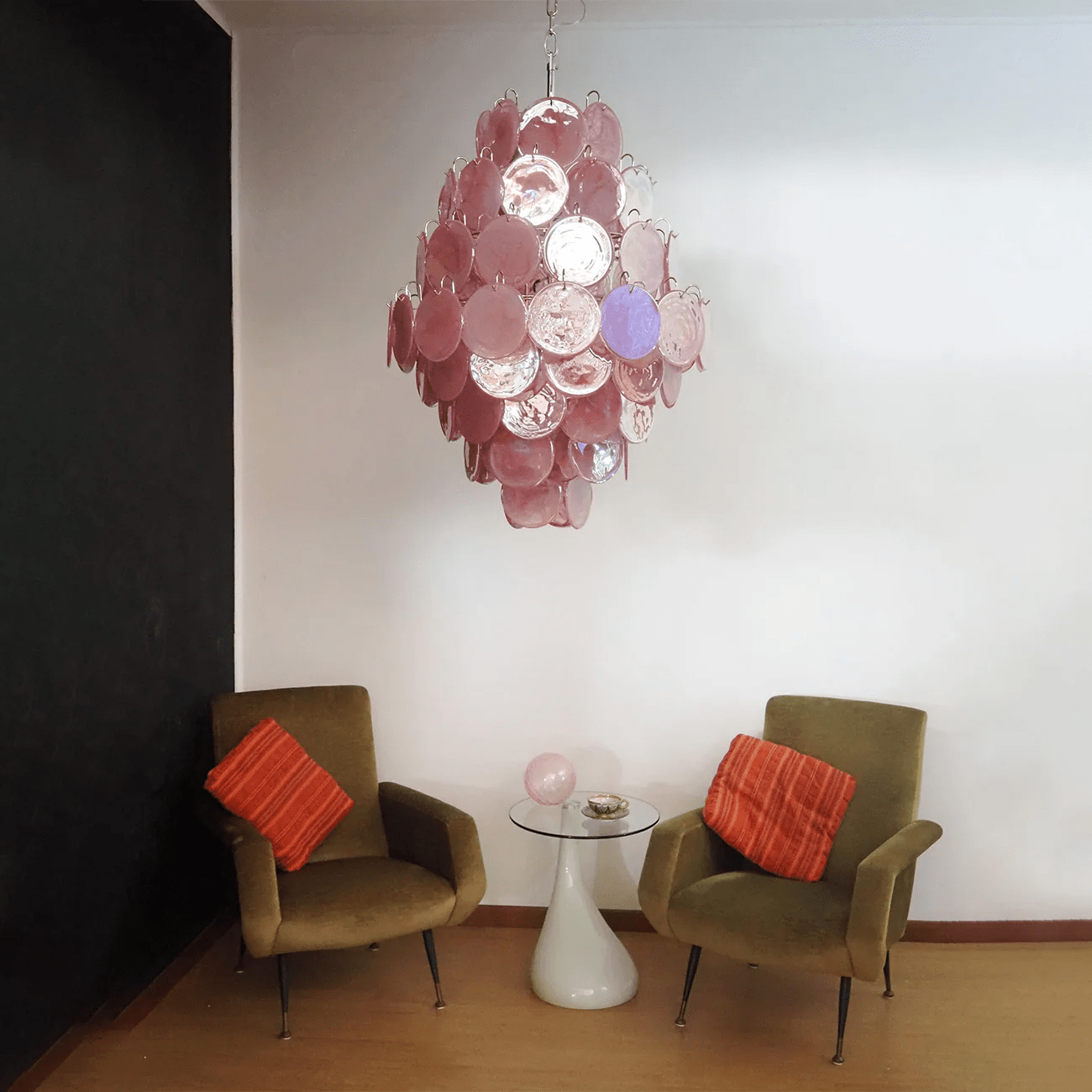 Aurora Chandelier Pink Murano Glass Handblown Discs - Neutralighting
