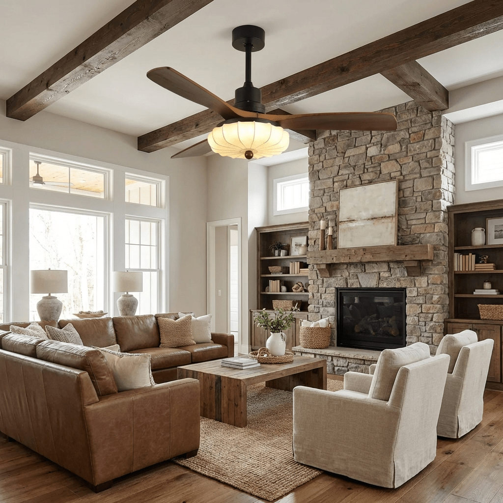 Ventilatore da Soffitto con Luce Jasper Bloom con pale in legno di noce