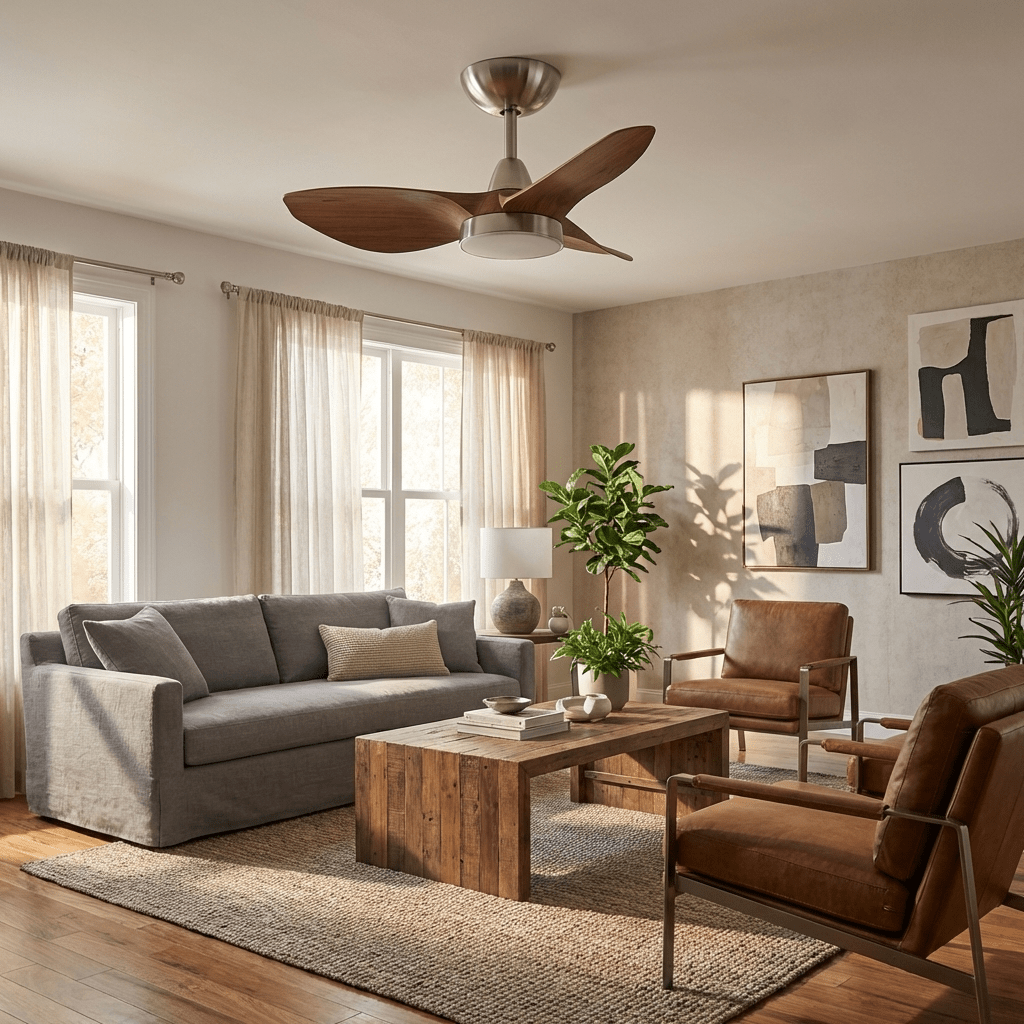 Ventilatore da soffitto Soren Scandi con luce, pale in legno e LED integrato