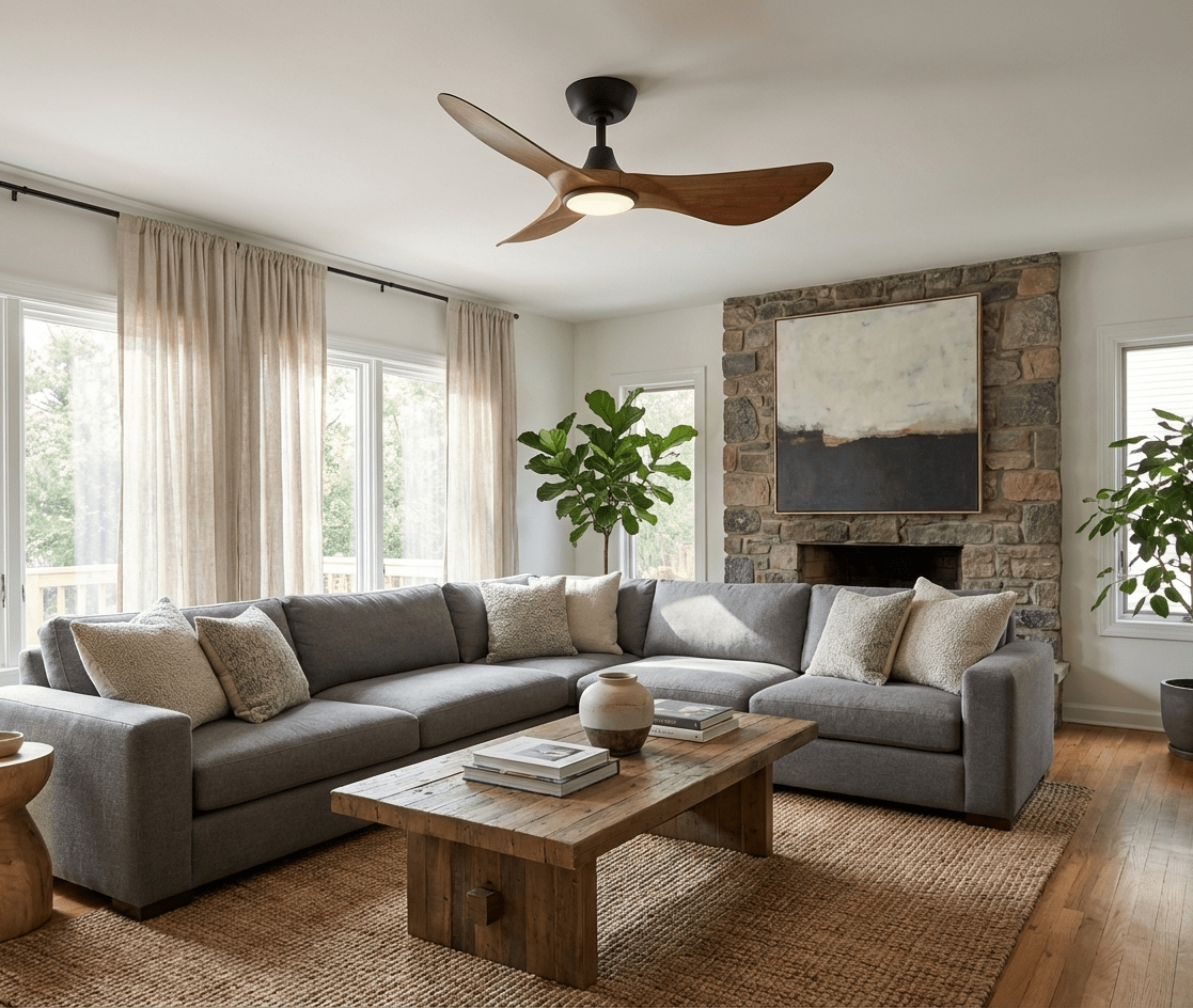 Ventilatore da Soffitto Finn in un ambiente soggiorno moderno