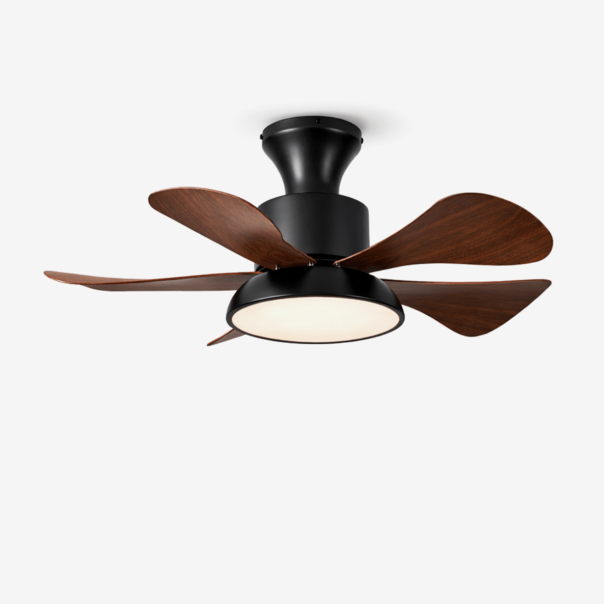 Ventilatore da soffitto Archer con corpo color noce e pale nere