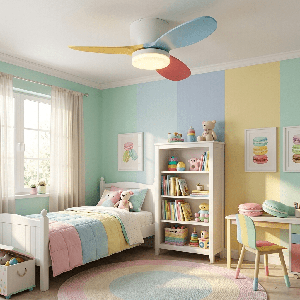 Vista dall'alto del ventilatore da soffitto con luce Milo Petalo che mostra le pale