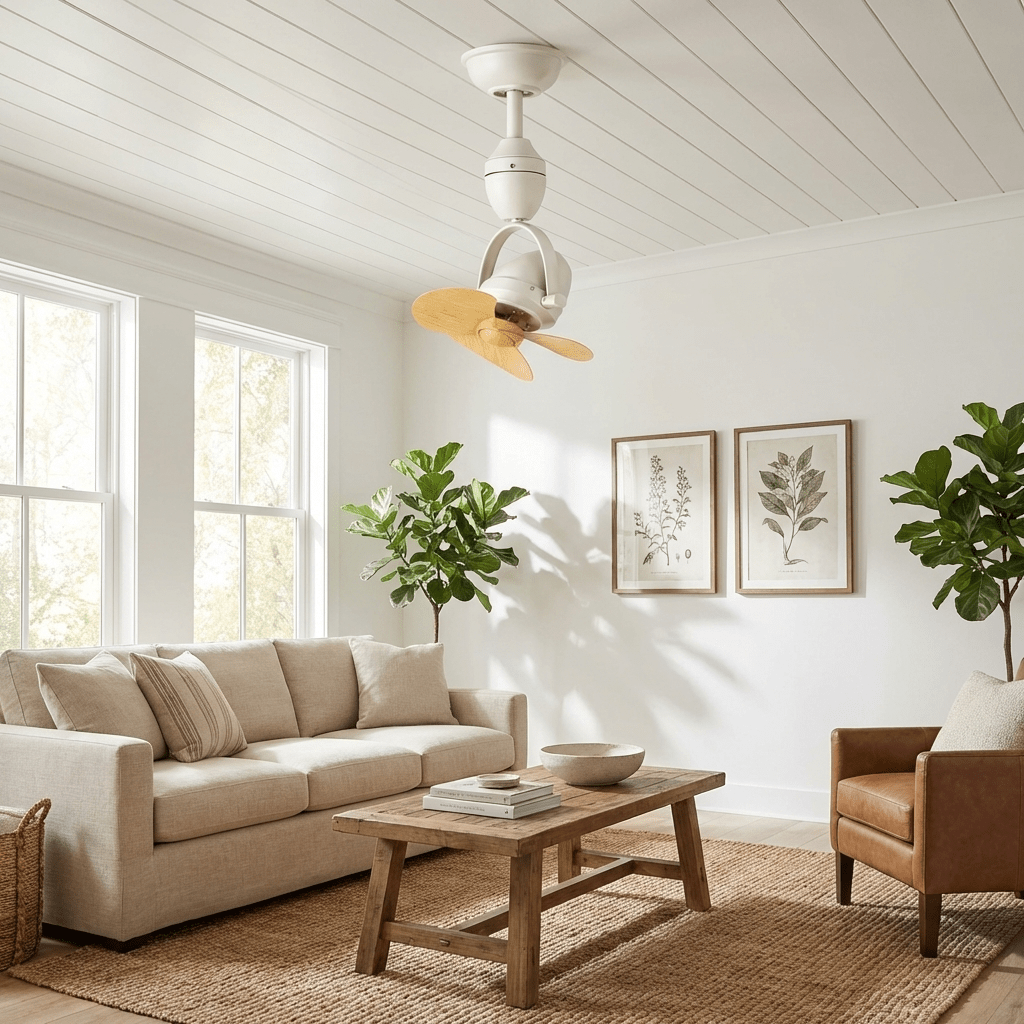 Ventilatore da soffitto Blake Retro Pivot con finitura Nichel