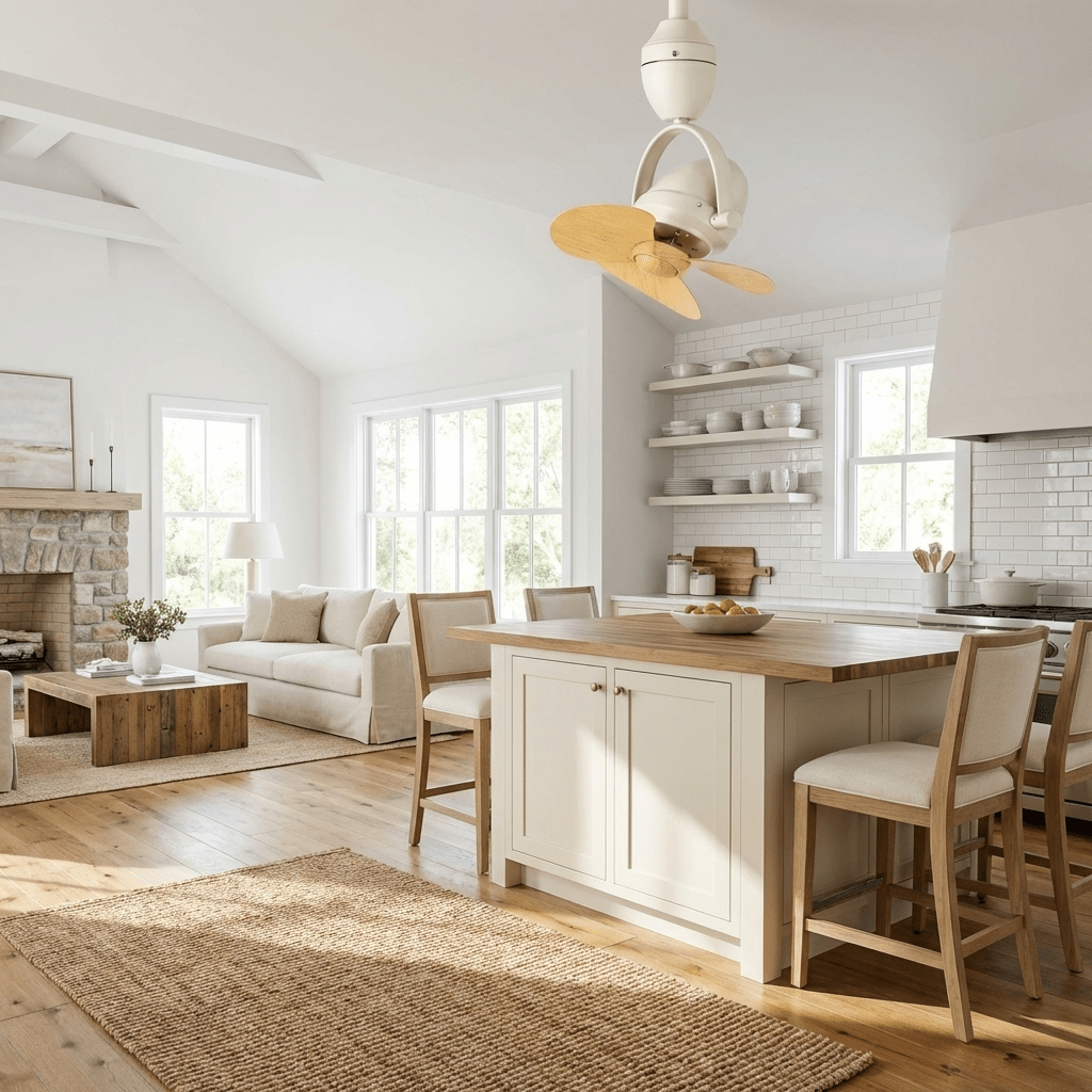 Ventilatore da soffitto Blake Retro Pivot installato in una moderna stanza interna