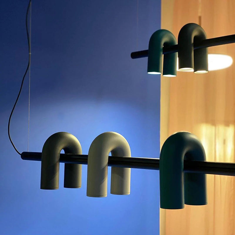 Felix Moderno LED Lampada a Sospensione Lineare A Forma di U Grigio/Rosa/Nero/Azzurro Metallo Acrilico Sala da Pranzo/Soggiorno/Camera da Letto