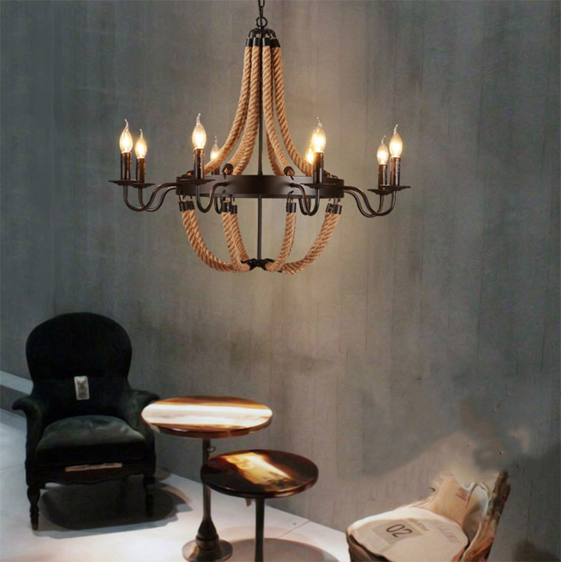 Epoch Vintage Metallo/Corda LED Sospensione Nero Soggiorno/Bar/Ristorante