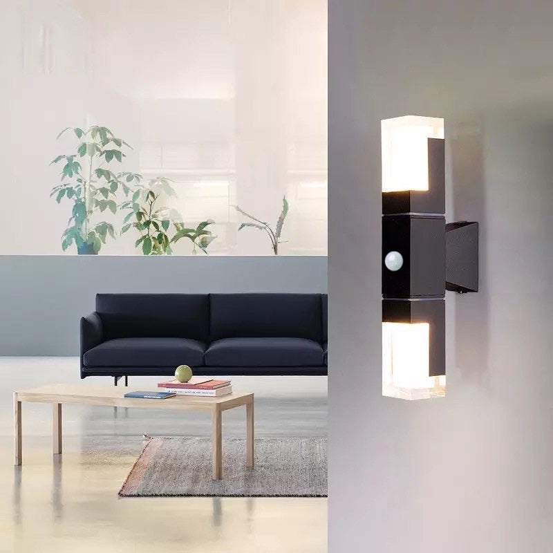Ray Moderno LED Applique da Esterni Metallo Nero Rettangolare Impermeabile