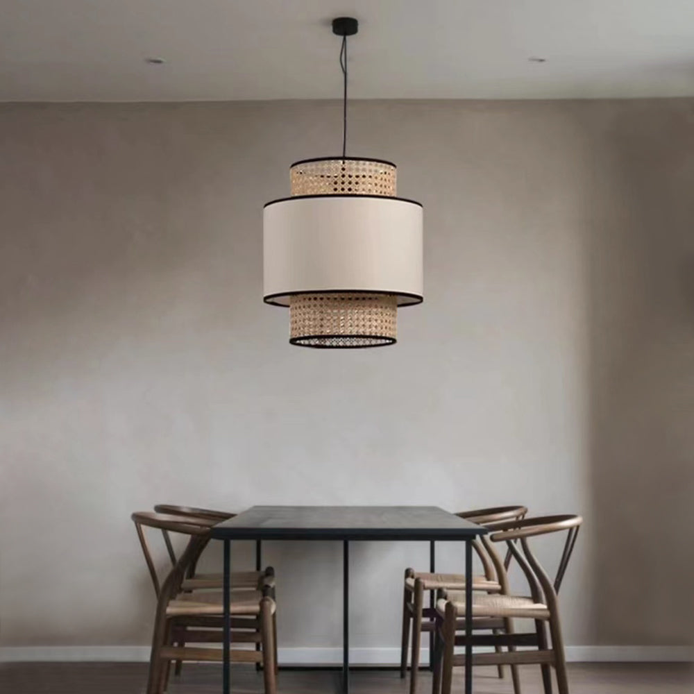Ritta Naturale Beige LED Lampada a Sospensione Cilindrico Rattan Soggiorno/Camera da Letto/Sala da Pranzo
