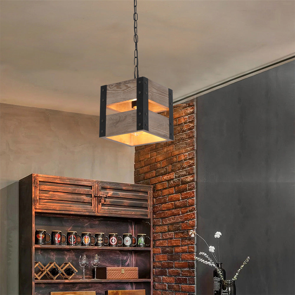 Alessio Design LED Quadrato Lampade a Sospensione Metallo/Legno Soggiorno/Camera da Letto