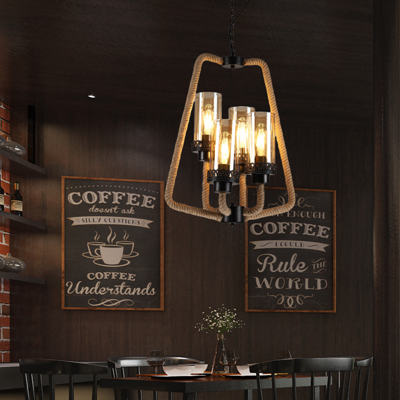 Epoch Vintage Metallo/Corda LED Sospensione Nero Soggiorno/Bar/Ristorante