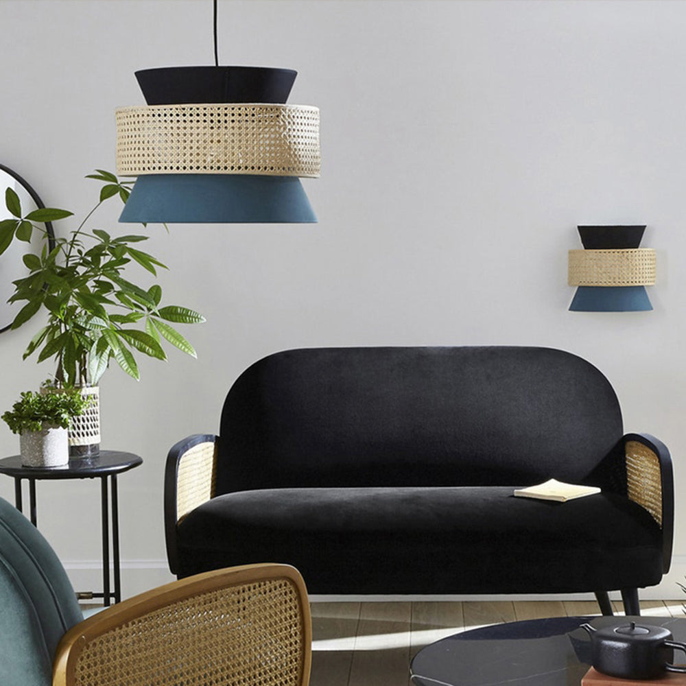 Ritta Moderni Design LED Lampada a Sospensione Verde Scuro Metallo Rattan Soggiorno/Camera da Letto
