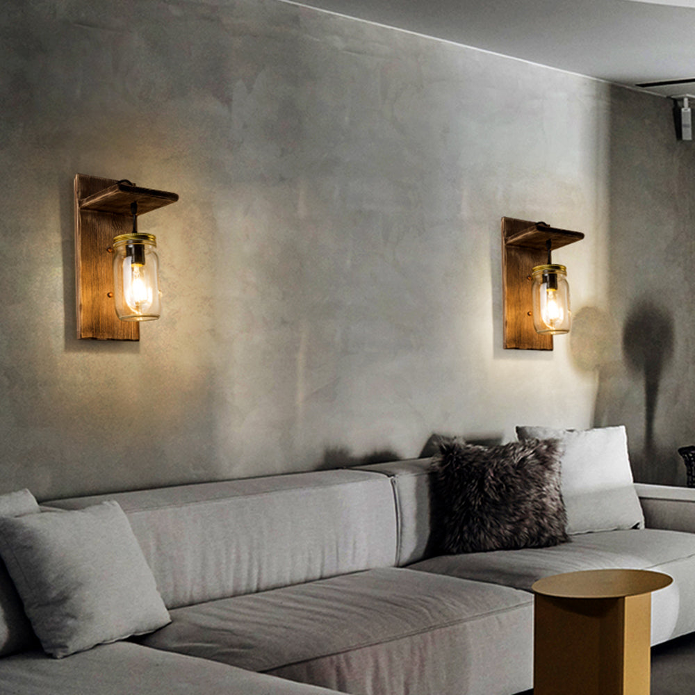 Epoch Vintage Vaso LED Applique Legno Vetro Camera da Letto