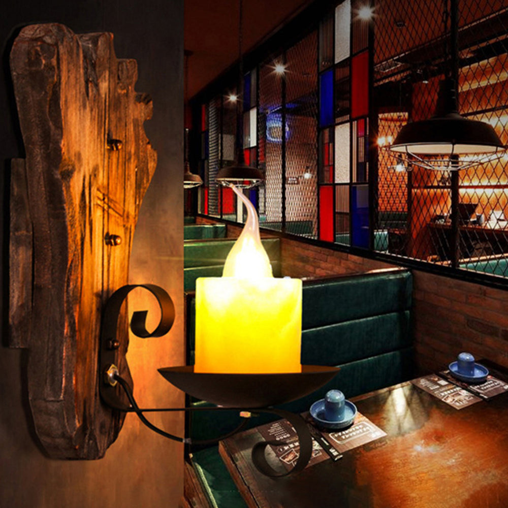 Epoch Vintage LED Impronte Candela Lampada da Parete Legno/Metallo Soggiorno