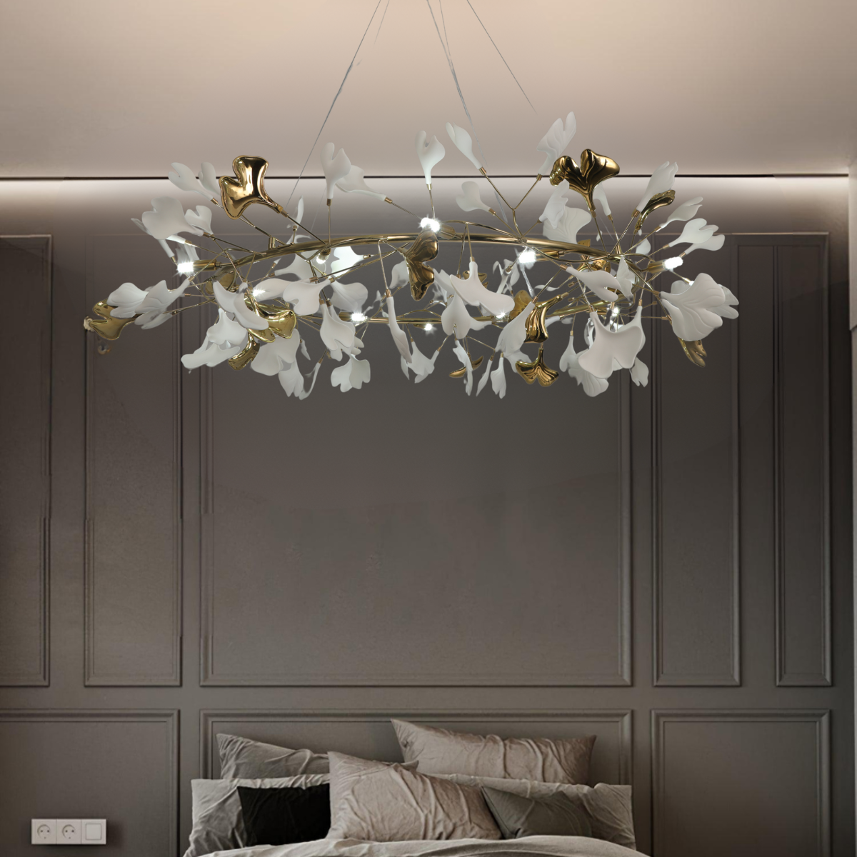 Olivia EarthenGlo Lampadario Art Deco bianco da cucina moderna, Metallo e Ceramica