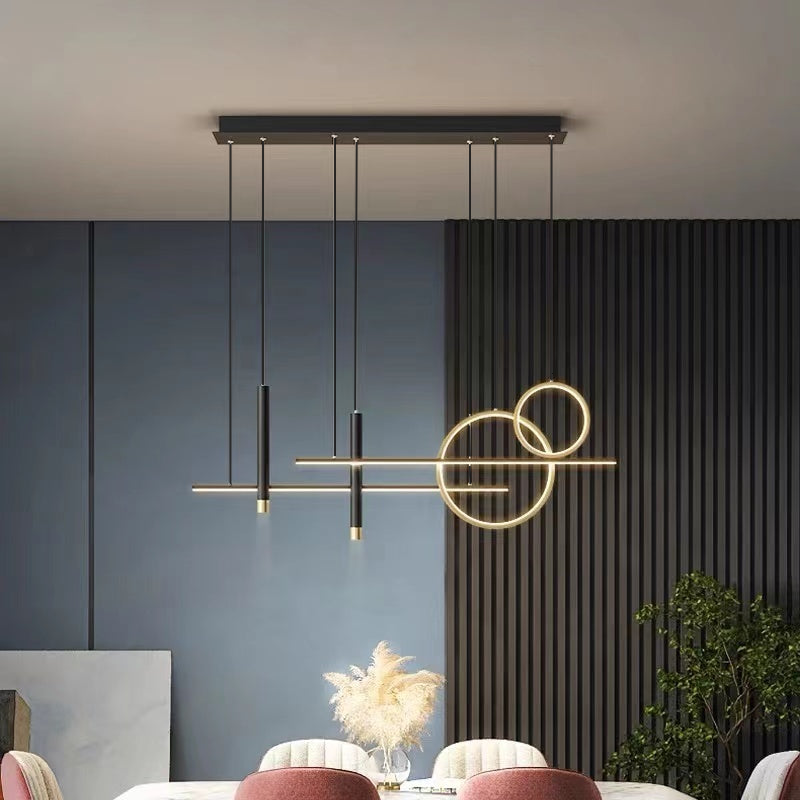 Madina Lampada a Sospensione LED Oro/Nero Doppio Cerchio Moderna