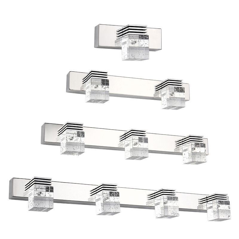 Arisha Moderno Minimalismo LED Applique Quadrato Metallo Cristallo Argento Specchio Bagno