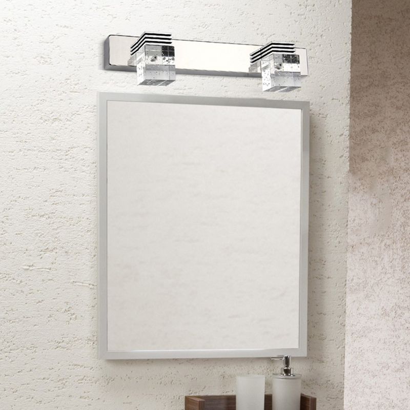 Arisha Moderno Minimalismo LED Applique Quadrato Metallo Cristallo Argento Specchio Bagno