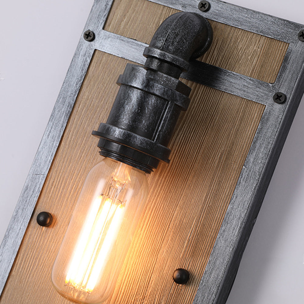 Silva Industriale Vintage LED Applique Metallo Legno Nero Quadrato Soggiorno/Camera da Letto