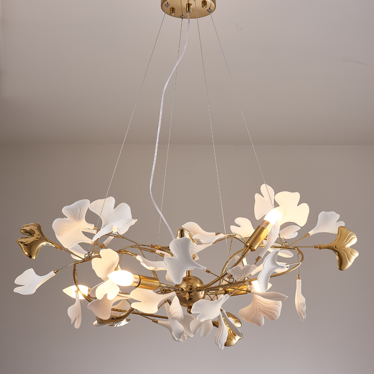 Olivia Lampada a Sospensione Ceramica Grande Foyer Foglia Gingko Soggiorno Lusso