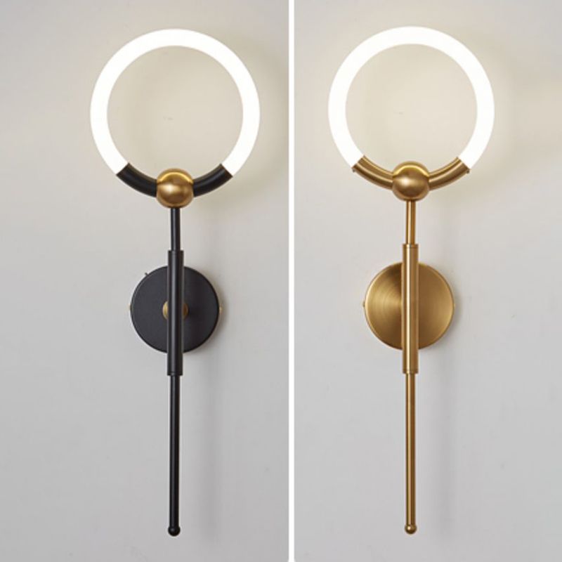 Arisha Moderno LED Anello Applique Specchio Metallo Acrilico Nero/Oro Soggiorno/Camera da Letto