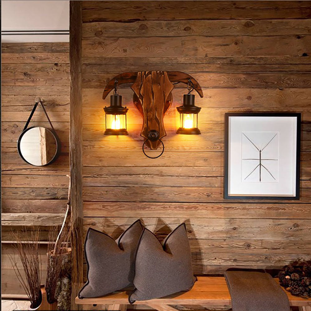 Epoch Industriale LED Design Applique Testa di Toro Legno Marrone Metallo Camera da Letto
