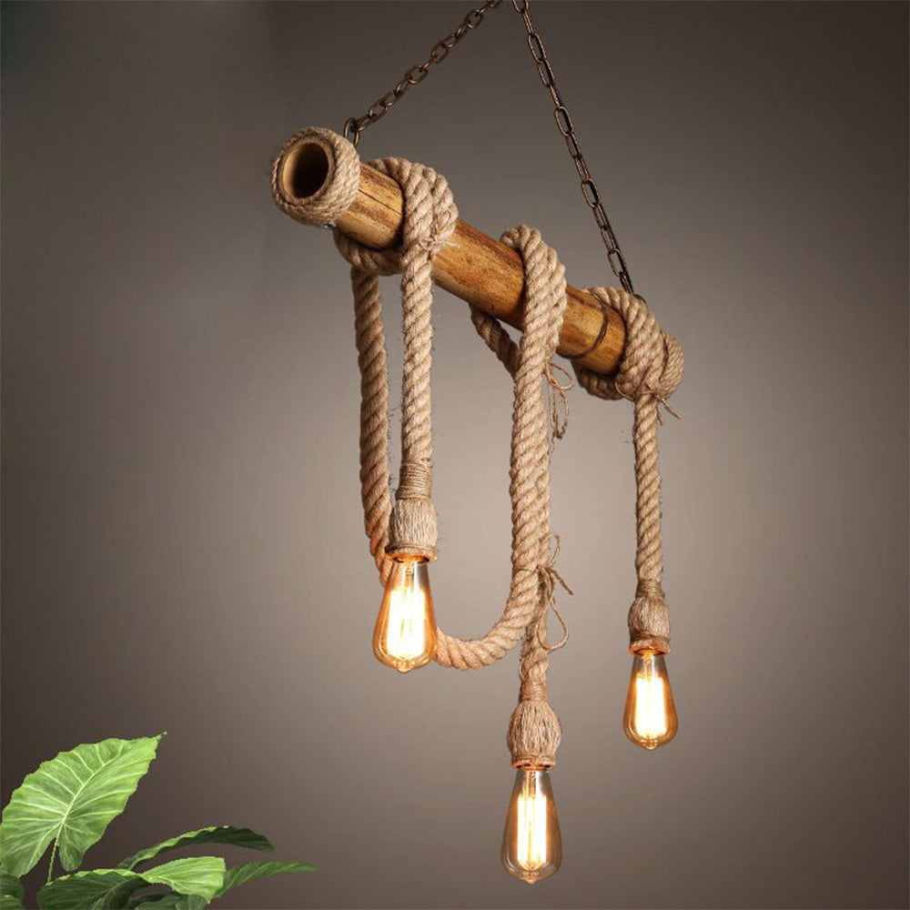 Silva Vintage Design LED Lampade a Sospensione Metallo/Bambù Corda di Canapa