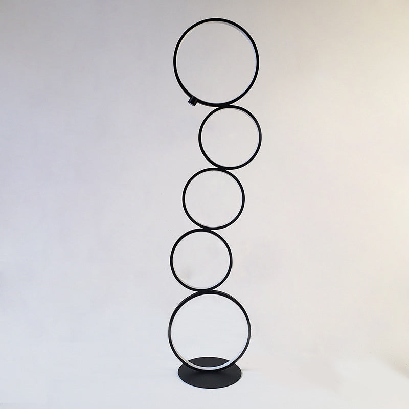 Arisha Moderna LED Lampada da Terra Metallo/Silicio Bianco/Nero Multi-Anelli Soggiorno/Camera da Letto