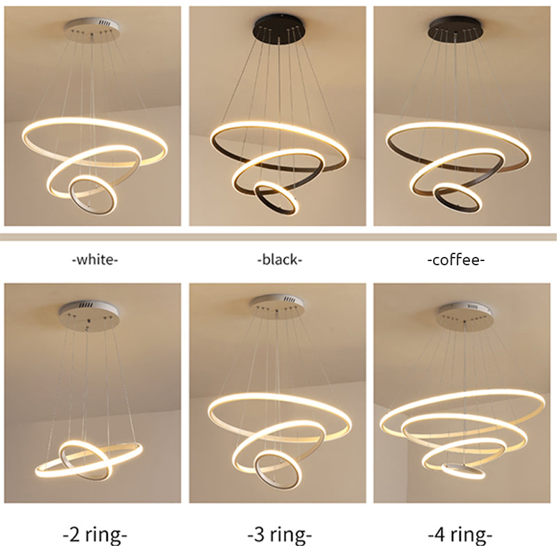 Arisha Design LED Lampada a Sospensione Metallo/Silicone Anello Moderna 2/3/4 Anelli