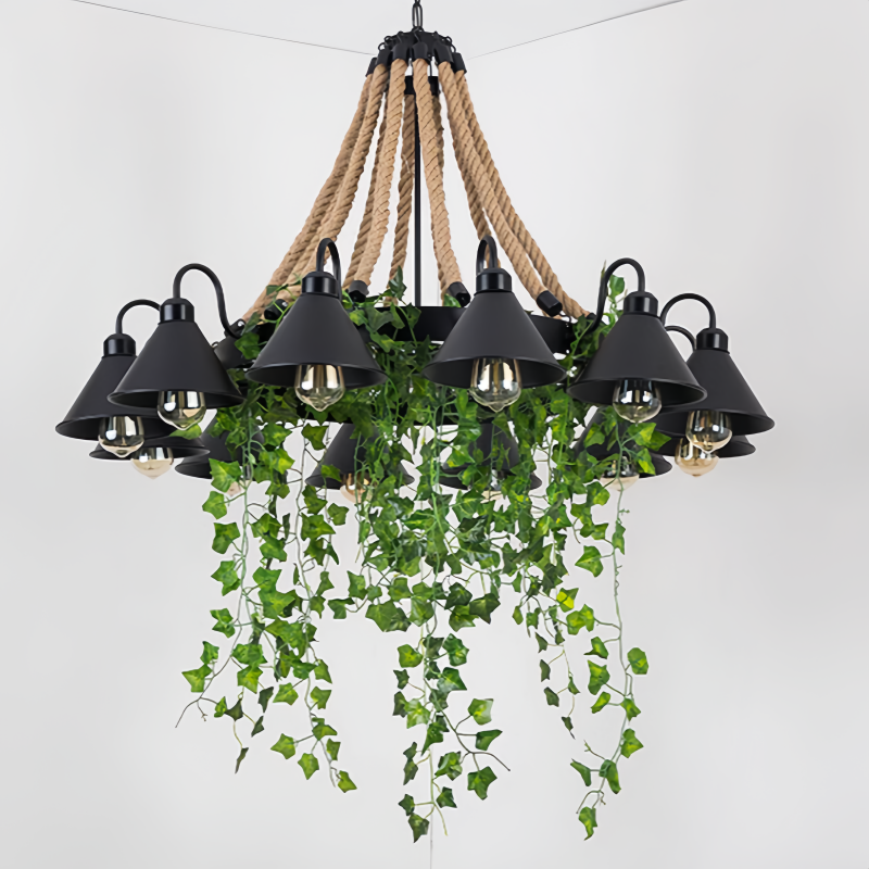 Arisha Vintage Metallo/Corda LED Lux Lampadario Nero Camera da Letto/Soggiorno