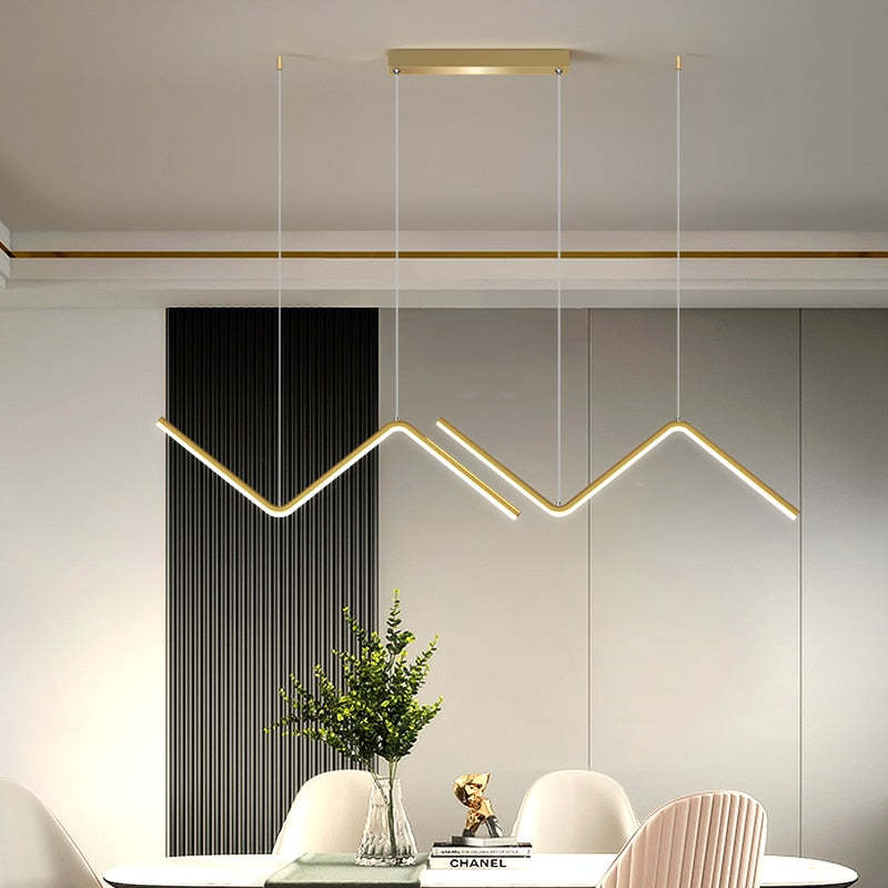 Arisha Moderne LED Lampade a Sospensione Nero/Oro Metallo Lineare Ondulato Doppio Soggiorno/Camera da Letto