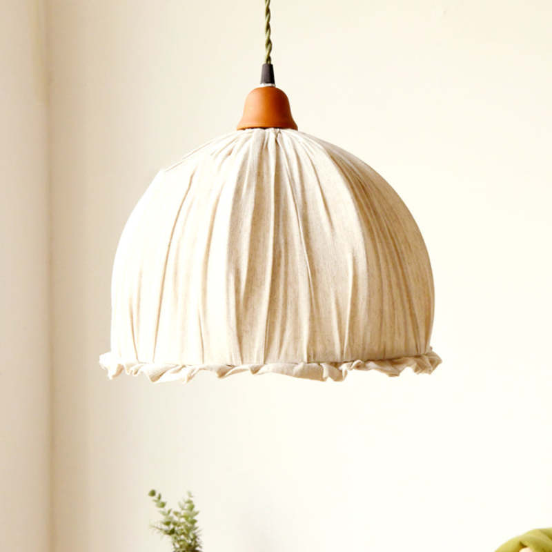 Arisha Vintage LED Minimalismo Lampada a Sospensione Tessuto Beige Ciondolo Soggiorno/Camera da Letto