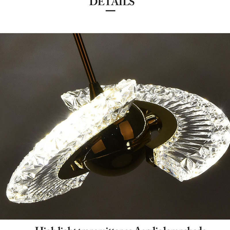 Kristy Design Lusso LED Lampada a Sospensione Metallo Acrilico Oro Soggiorno/Camera da Letto