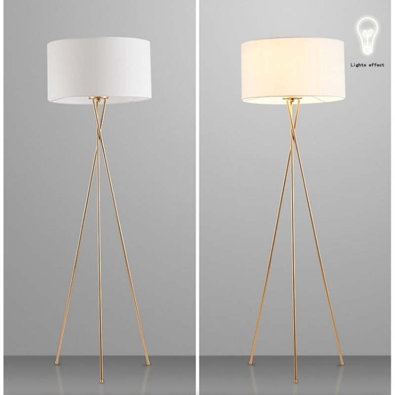 Baines Moderna LED Lampada da Terra Tessuto Bianco Treppiede Sala da Pranzo/Soggiorno/Camera da Letto