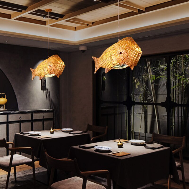 Muto Moderni LED Lampada a Sospensione Pesce Bambù Oro Soggiorno/Camera da Letto