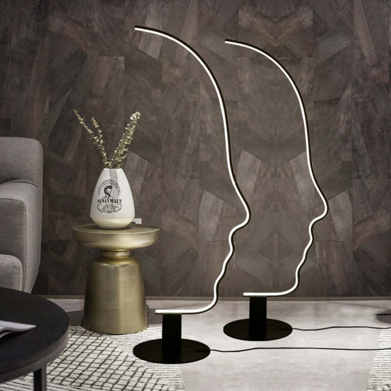 Arisha Moderna LED Lampada da Terra Metallo/Silicio Nero Arco Profilo Umano