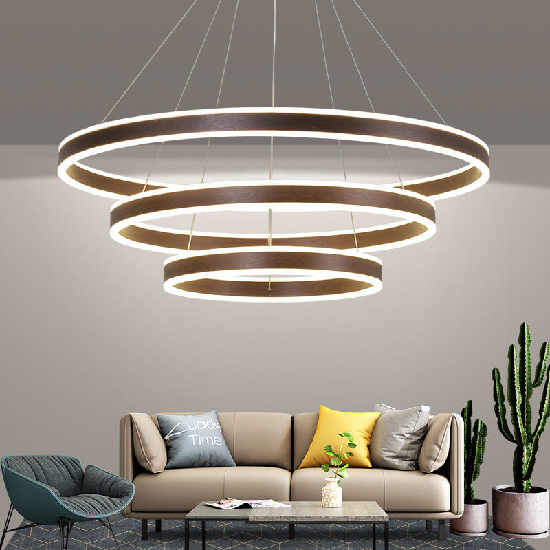 Arisha LED Lampada a Sospensione Caffè 3 Anelli Moderna Minimalista