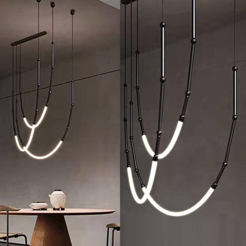 Arisha Lampade a Sospensione Metallo/Silicone Nero Lineare Soggiorno Moderne