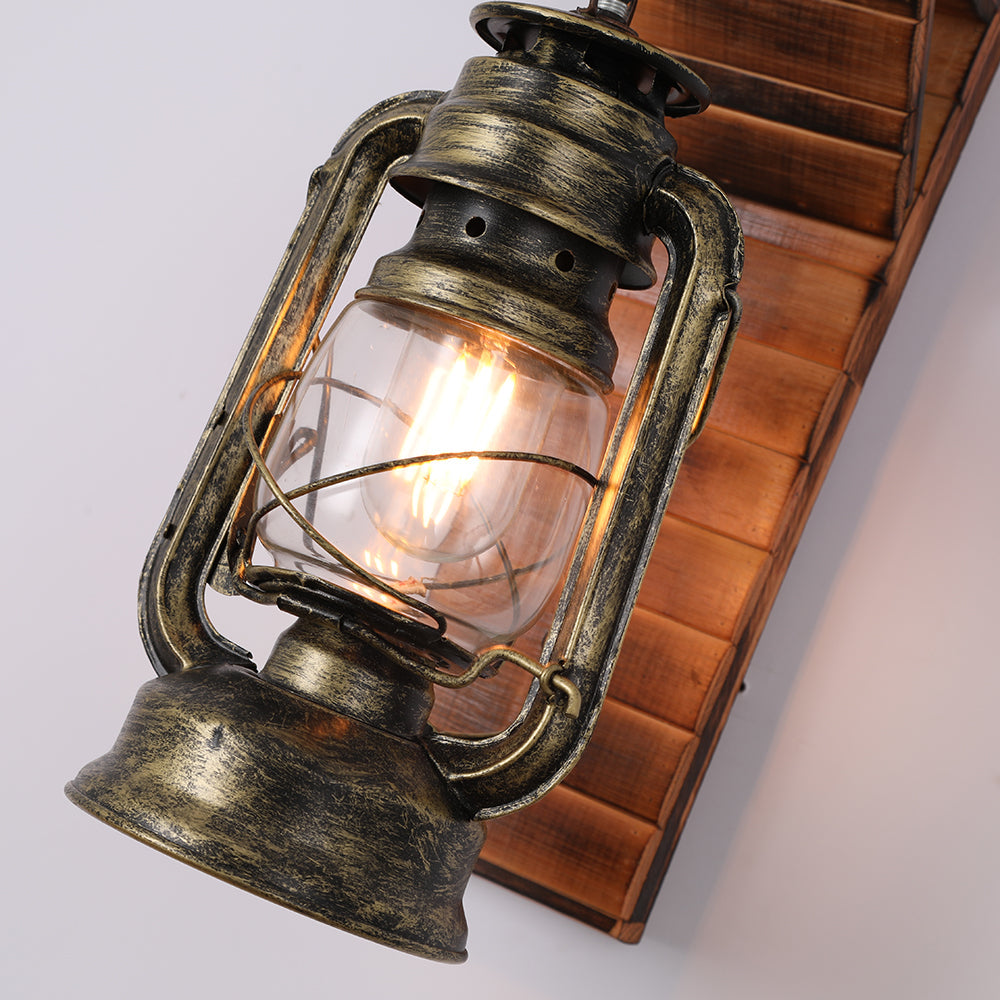 Epoch Vintage Industriale LED Applique Metallo Legno Lanterna Soggiorno/Camera da Letto