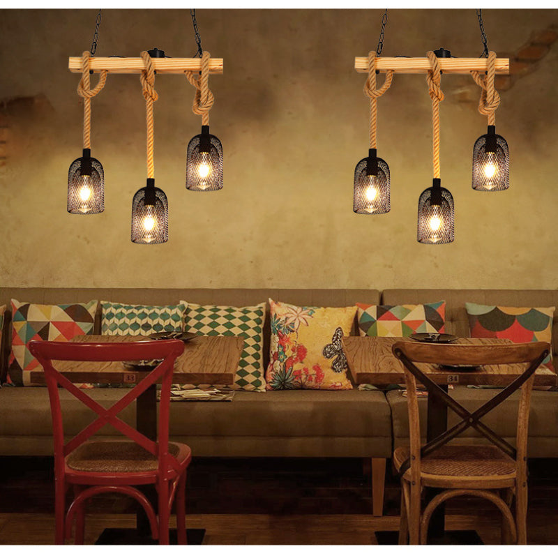 Epoch Vintage Metallo/Corda LED Sospensione Nero Soggiorno/Bar/Ristorante